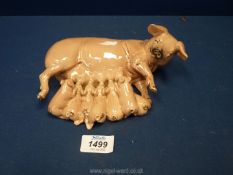 A Creamware china pig with suckling piglets.