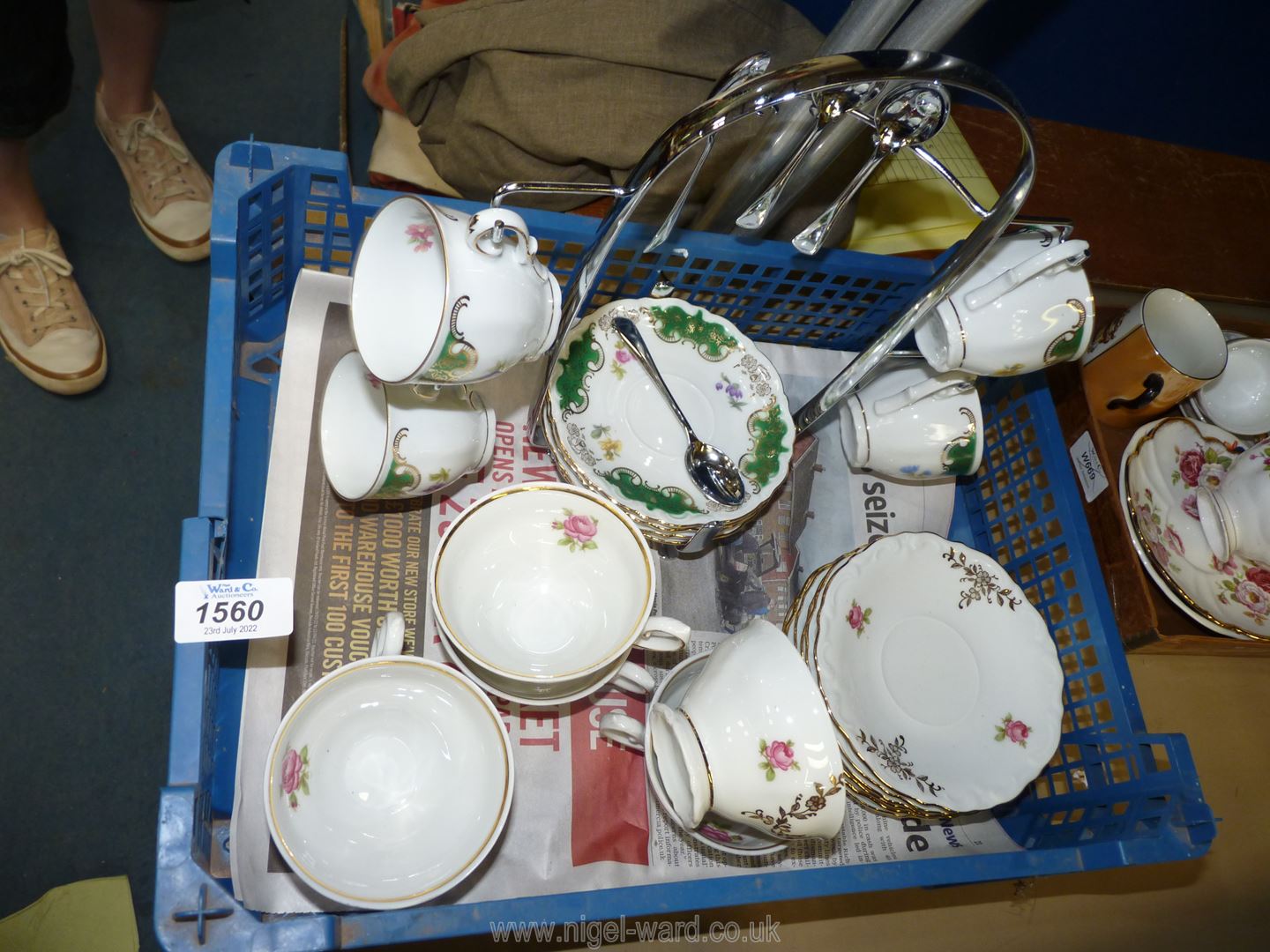 A coffee set on a stand in 'Bavarian' pattern consisting of coffee cans,