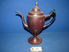 An unusual footed black and red pin striped Regency shaped tin Teapot, 11 1/2'' high approx.