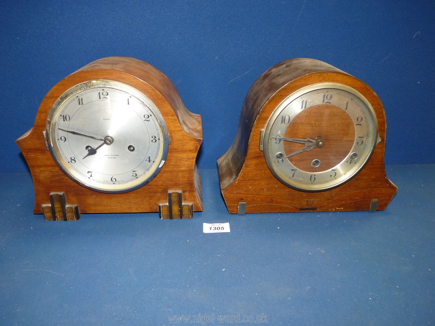 Two wooden cased mantle clocks including Enfield and Westminster chime, both a/f.