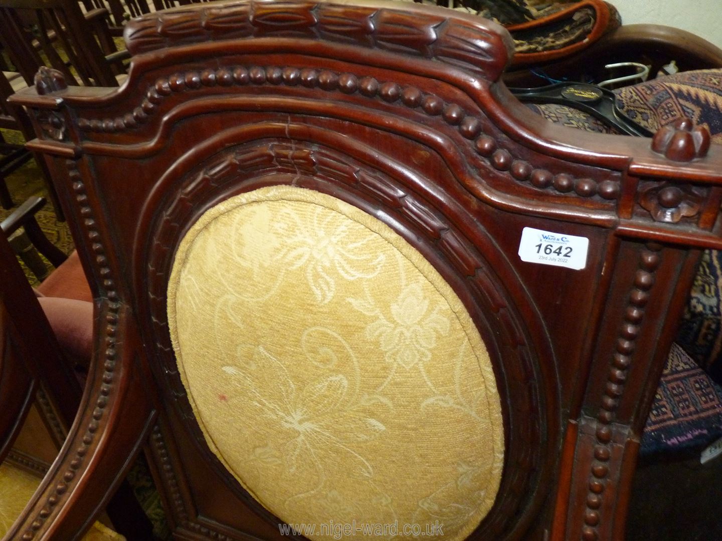 A pair of Mahogany framed open armed Hall Armchairs having bead details to the arms and top rail, - Image 3 of 3