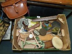 A quantity of miscellanea, mostly women's dressing table items to include wig stands, head scarves,