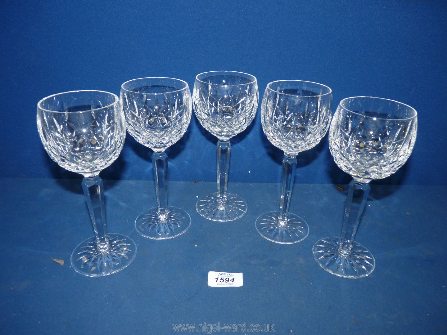 Five Waterford 'Lismore' Hock glasses.