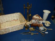 A quantity of miscellanea to include a small dagger letter opener, china cheese dome, Wedgwood vase,