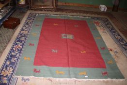 A contemporary Turkish pure new wool hand-made Kelim carpet, 7'5'' x 5'9''.