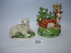 A Staffordshire Pearlware pottery stag a/f.