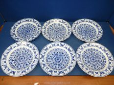 A set of six 1870's blue and white Soup Bowls by Booth TGB having Indian ornament decoration to
