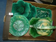 A quantity of Minton's Cabbage leaf plates with heavy glaze and colour including eight plates,