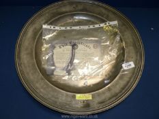 A Charles II triple reeded pewter marriage Charger signed front and verso,