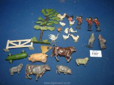 A small quantity of lead animals, figures and green racing car, etc.