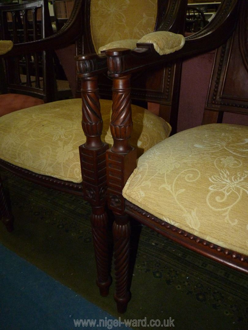 A pair of Mahogany framed open armed Hall Armchairs having bead details to the arms and top rail, - Image 2 of 3