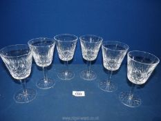 Six Waterford 'Lismore' Wine glasses (one chipped).