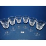 Six Waterford 'Lismore' Wine glasses (one chipped).