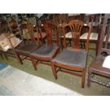 Three broad seated Georgian design side Chairs having moulded cornered front legs,