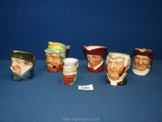 Five character jugs including Old Gaffer, Cardinal ( chip to rim), Cap'n Cuttle,