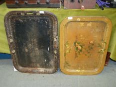 Two large serving Trays with rounded corners, one tin,