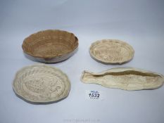 Four small Ironstone jelly moulds with lobster, raspberry, strawberry and fish design,