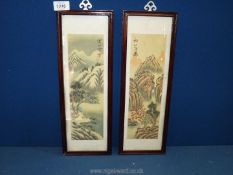 Two oriental paintings on silk, both framed,