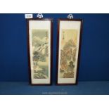 Two oriental paintings on silk, both framed,