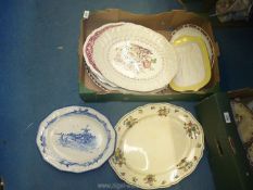 A quantity of meat plates including Royal Doulton, Masons pink, Crown Ducal etc.