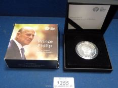 A ''Royal Mint'' £5 coin commemorating Prince Philip, 28.28 gm., boxed and cased.