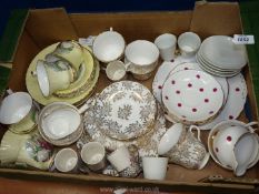 Three part china tea services to include; a polka dot set,