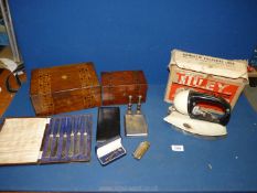 A quantity of miscellanea including Tilley Domestic Pressure iron, cased butter knives,