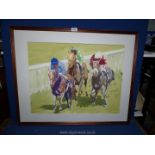 William Norman Gaunt: 'The Finish', signed English gouache, 34'' x 28'' framed.