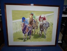 William Norman Gaunt: 'The Finish', signed English gouache, 34'' x 28'' framed.