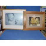 A large farmed and mounted Print of a sailing boat along with a print of Princess Elizabeth,