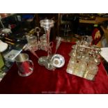 A quantity of EPNS and plated items to include condiment set, epergne for flowers,
