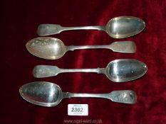 Three silver fiddleback tablespoons, London 1829, maker William Eaton,