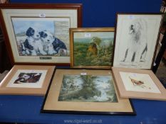 A quantity of framed prints to include An old English sheep dog by P.