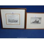 A pair of framed and mounted etchings to include "the Cathedral church at Hereford,