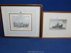 A pair of framed and mounted etchings to include "the Cathedral church at Hereford,