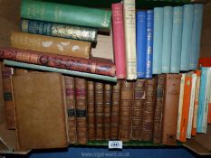 A quantity of books to include; 8 leather bound volumes of Clarissa, Kipps by H.