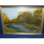 A framed Oil on board of River landscape, unsigned, 32" x 22".