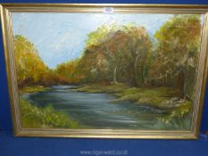 A framed Oil on board of River landscape, unsigned, 32" x 22".