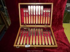 A boxed set of silver fish eaters with bone handles, Sheffield 1896,