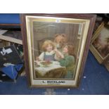 A framed Edwardian Advert 'L. Buckland' (glass a/f.).