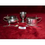Two Silver mustard pots with damaged blue linings, one London 1856 by W.