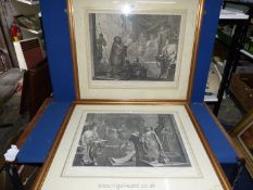 Two large framed and mounted Etchings; 'Paul before Felix' by Hogarth, 29 1/4" x 25 1/2".