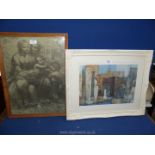 A Blake, F. Donald Architectural print, along with a religious print.