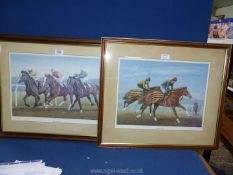 A pair of limited edition Horse racing prints by John Brian Evanson, titled 'Neck and Neck' no.