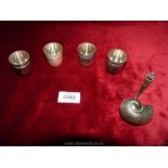A pretty white metal Nautilus sugar sifter having Jersey crest, plus four continental,