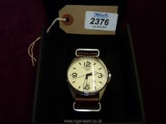 A Gents Swiss made Torgoen T10 Pilot wristwatch on brown strap in original box and case.