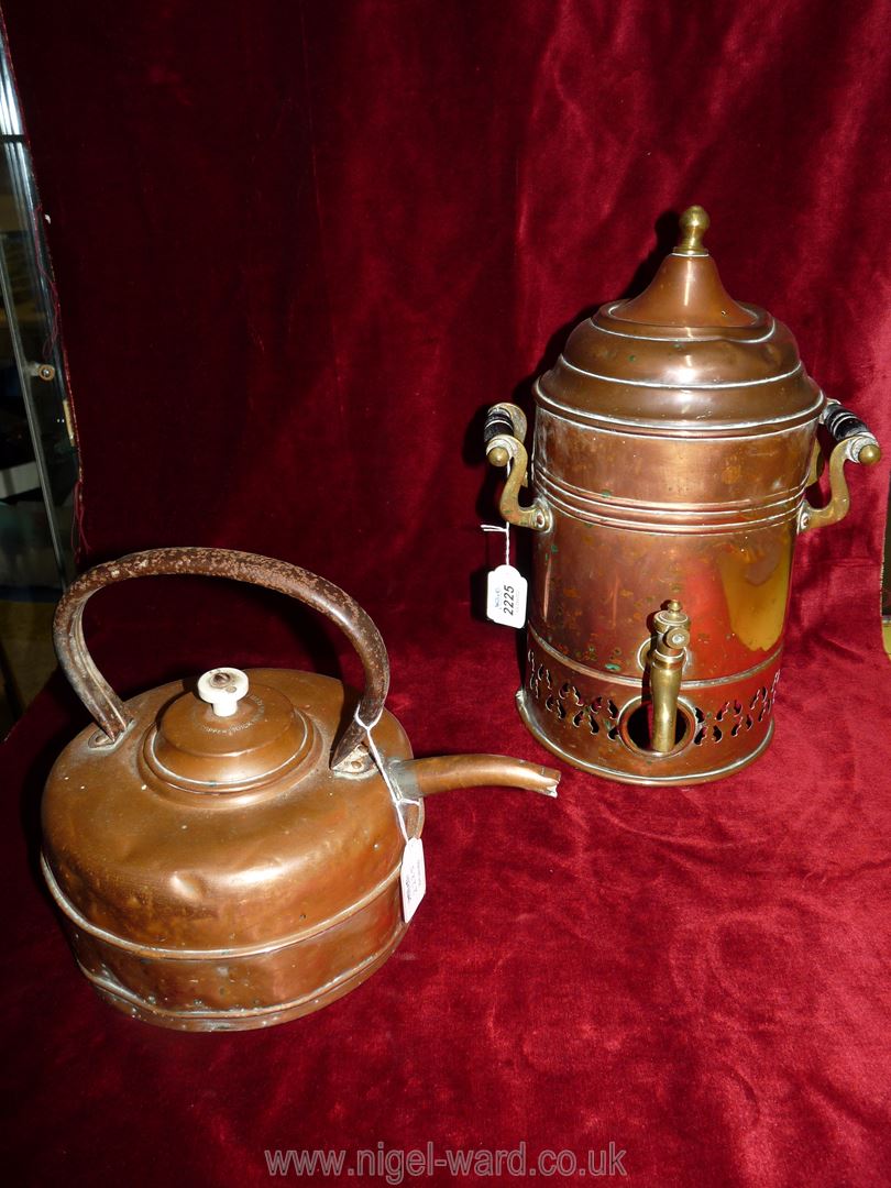 A copper Samovar having brass tap and brass and wood handles,