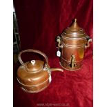 A copper Samovar having brass tap and brass and wood handles,