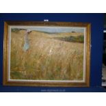 Vladimir Skriabin (Russian) : 'Le Champ de Ble 1968' (wheat field), a signed oil on board,
