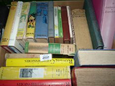 A box of books to include; Roving Commissions, The Shot Gun, Mrs Beeton's Everyday cookbook, etc.